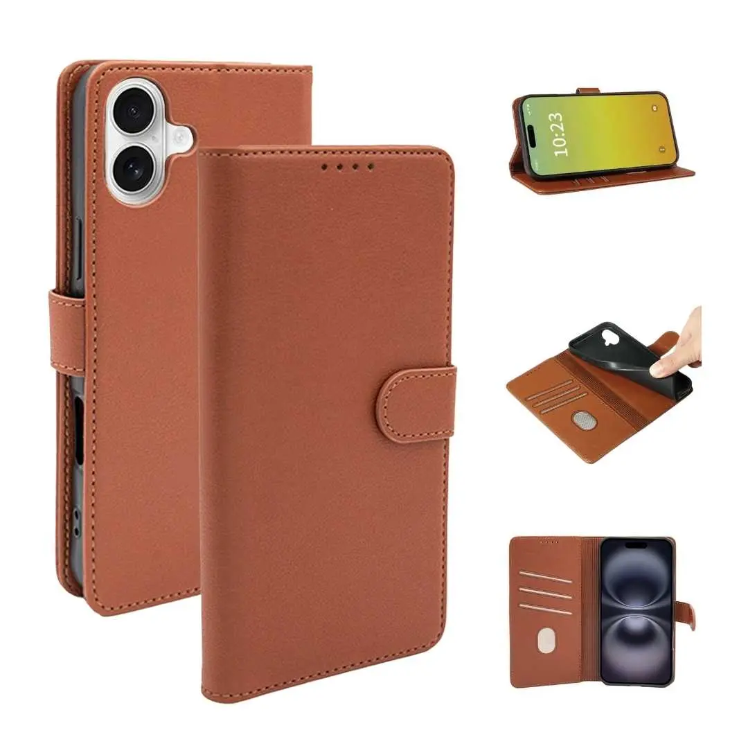 iPhone 16 Plus PU Leather Wallet Case Brown